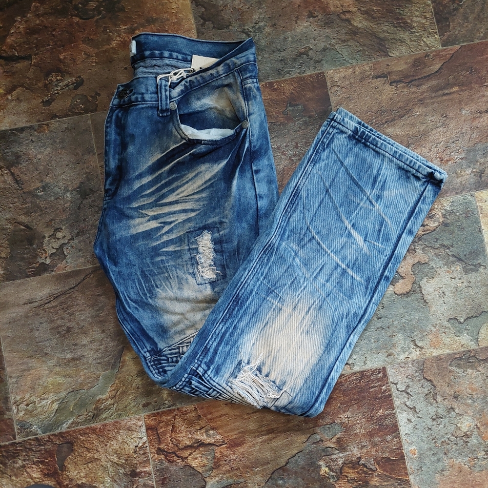 Blue Cult Jeans Blue Denim Medium Wash Distressed Fade Mens Size 36x31